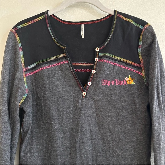 Alp N Rock Embroidered Long Sleeve Henley Top - Picture 2 of 6